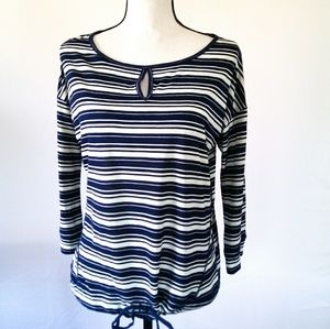 Talbot's Navy Blue Striped Drawstring Top